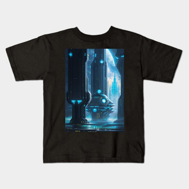 Cyber Space Port - Sci Fi Design Kids T-Shirt by CursedContent